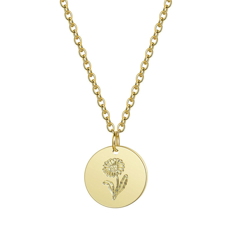 925 Sterling Silver Birth Month Flower Disc Necklace