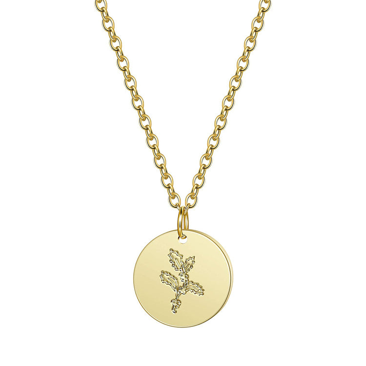 925 Sterling Silver Birth Month Flower Disc Necklace
