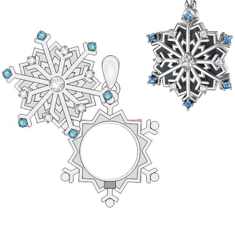 925 Sterling Silver Custom Snowflake Round Photo Locket Necklace