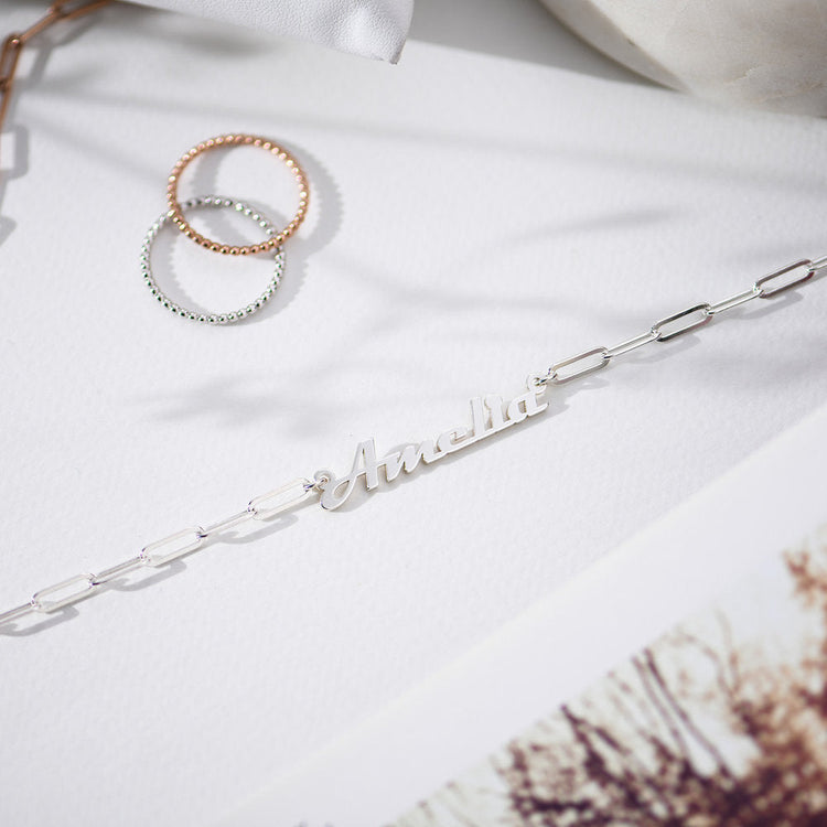 925 Sterling Silver Name Necklace In Clip Link Chain