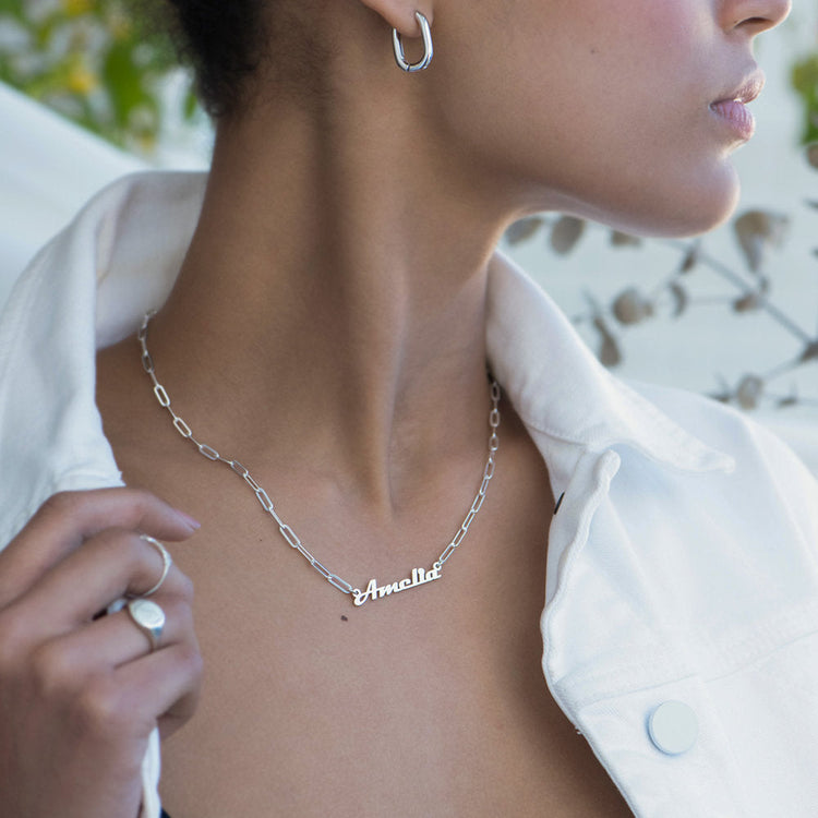 925 Sterling Silver Name Necklace In Clip Link Chain