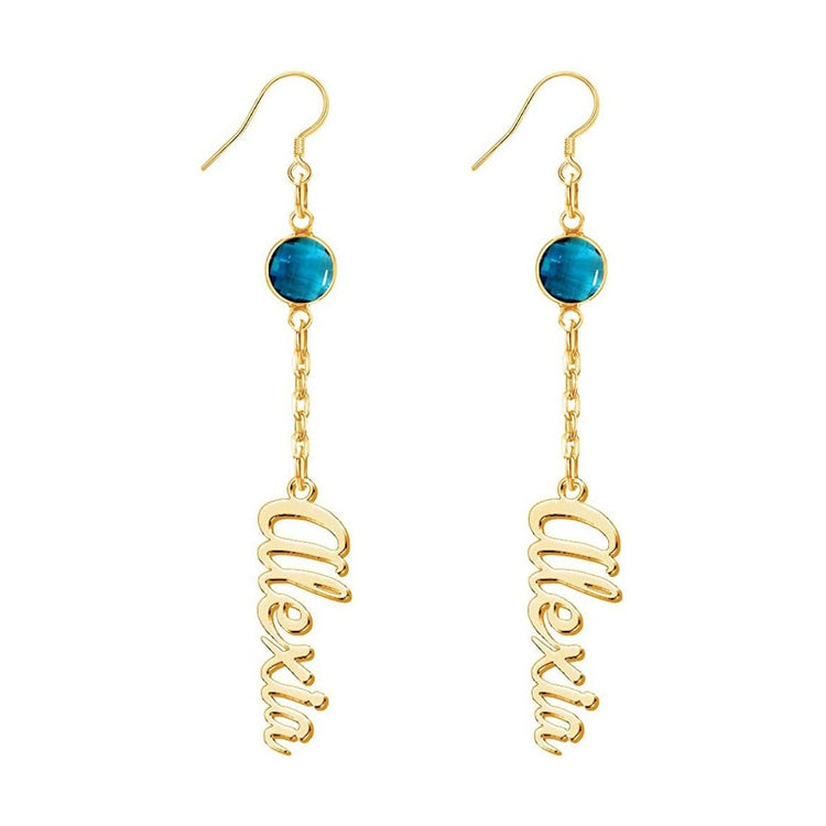 925 Sterling Silver Dangle Name Earrings With Birthstone