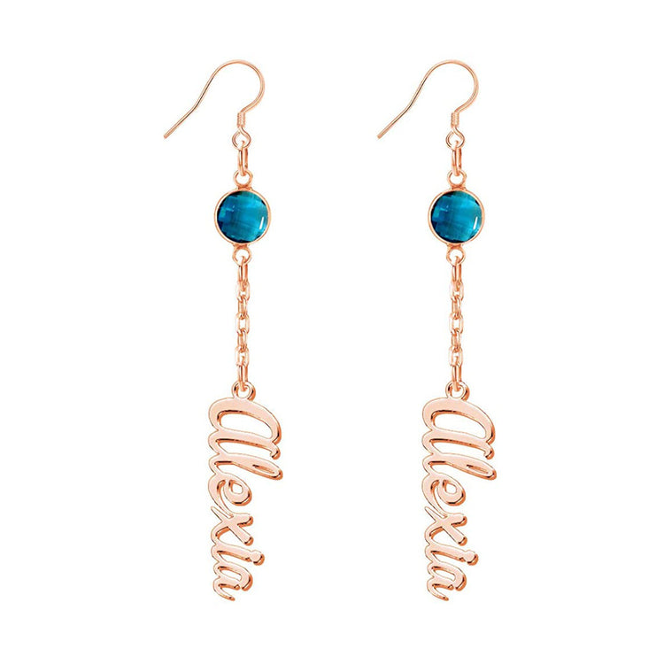 925 Sterling Silver Dangle Name Earrings With Birthstone