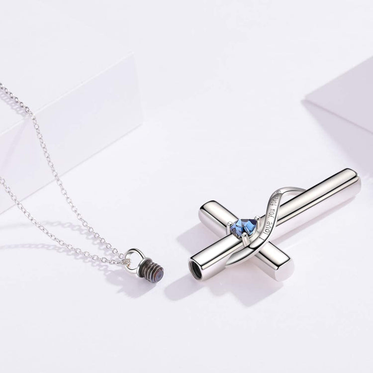 925 Sterling Silver Cross Urn Necklace for Ashes, Cremation Jewelry for Ashes