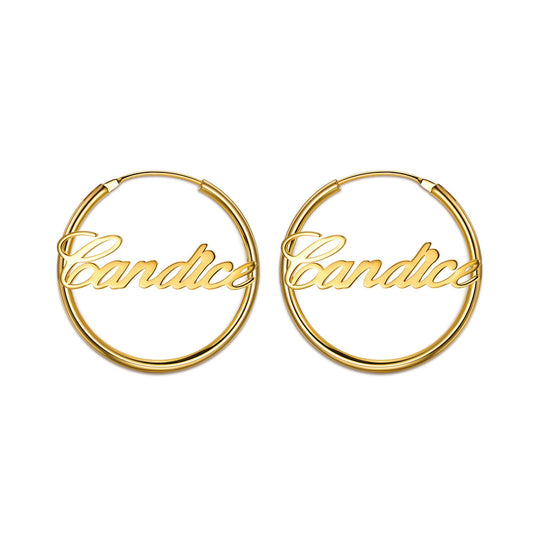 925 Sterling Silver Personalized Simple Hoop Name Earrings Nameplate Earrings - onlyone