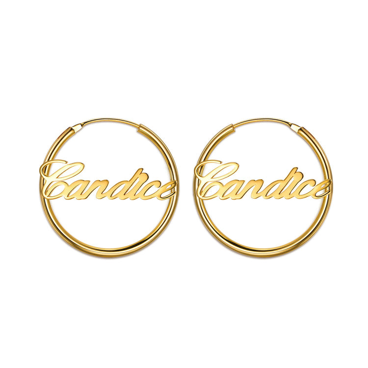 925 Sterling Silver Personalized Simple Hoop Name Earrings Nameplate Earrings - onlyone