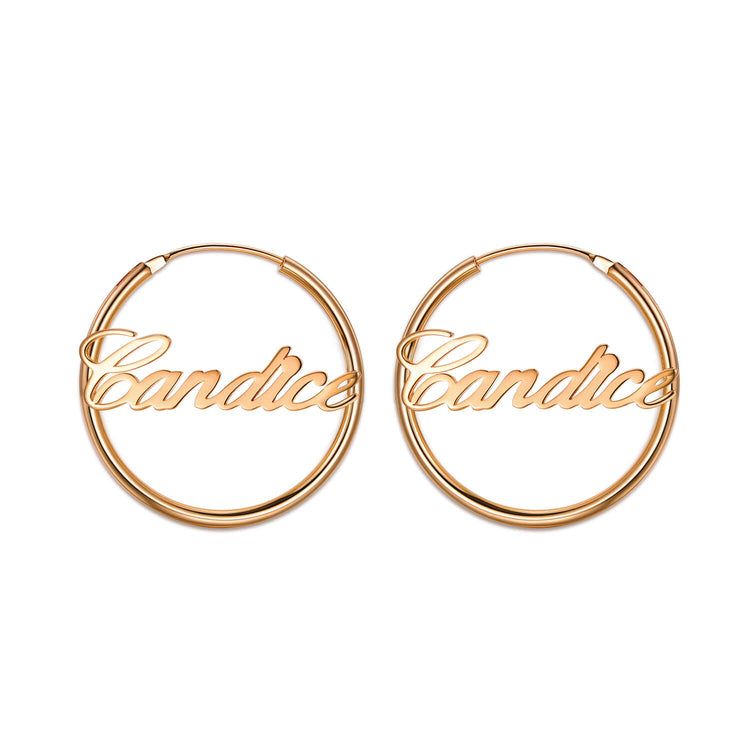925 Sterling Silver Personalized Simple Hoop Name Earrings Nameplate Earrings - onlyone