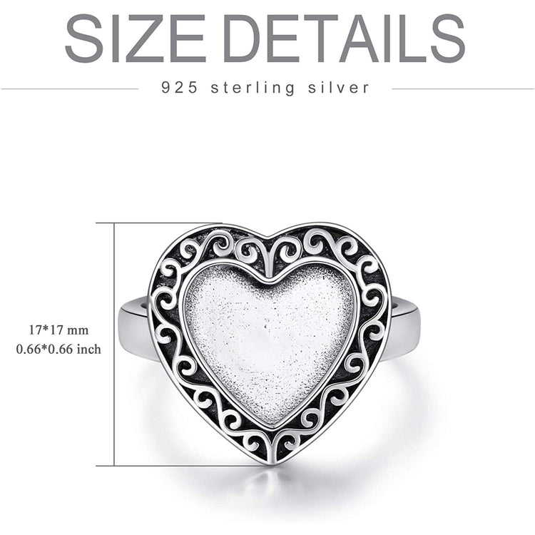 925 Sterling Silver Heart Photo Ring For Pictures