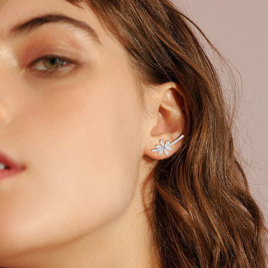 925 Sterling Silver Snowflake Ear Climber Crawler Cuff Earrings Snowflake Wrap Earrings Cubic Zirconia Christmas Gifts - onlyone