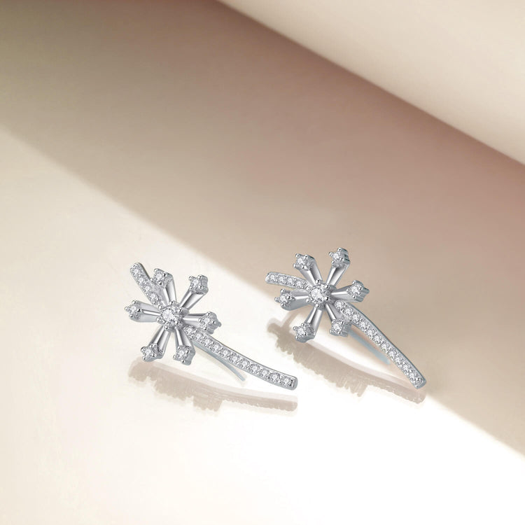 925 Sterling Silver Snowflake Ear Climber Crawler Cuff Earrings Snowflake Wrap Earrings Cubic Zirconia Christmas Gifts - onlyone