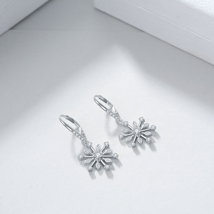 925 Sterling Silver Cubic Zirconia Snowflake Leverback Earrings Drop & Dangle Earrings Christmas Gift - onlyone