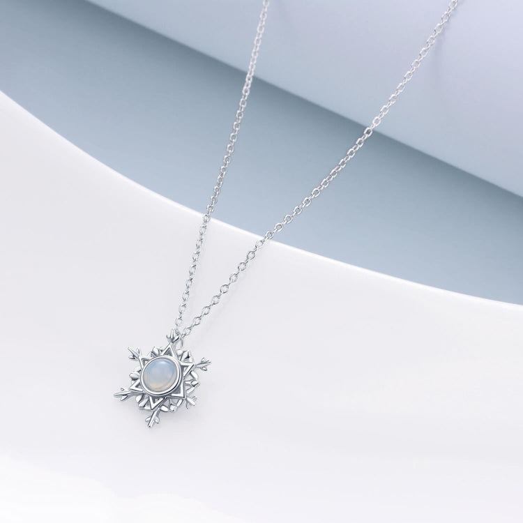 925 Sterling Silver Snowflake Necklace With Moonstone Christmas Gift - onlyone