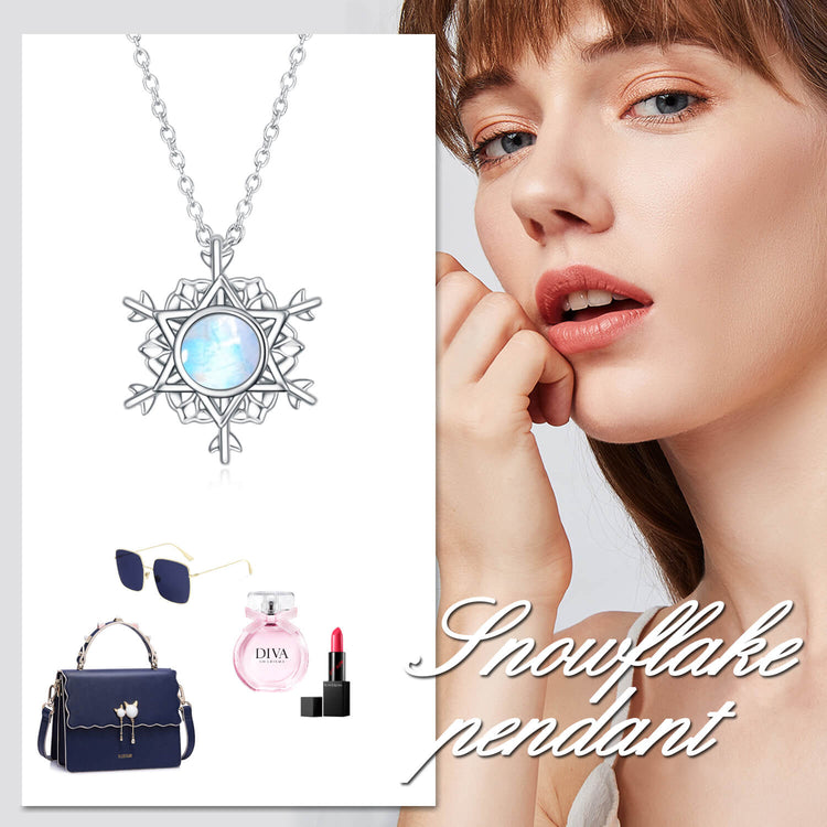 925 Sterling Silver Snowflake Necklace With Moonstone Christmas Gift - onlyone