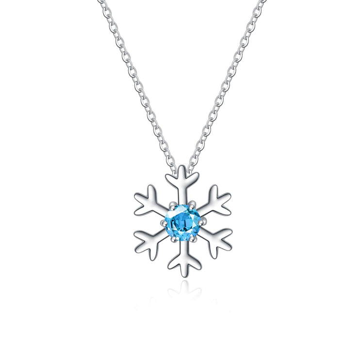 925 Sterling Silver Snowflake Pendant Necklace With Sky Blue Cubic Zirconia Christmas Gift - onlyone