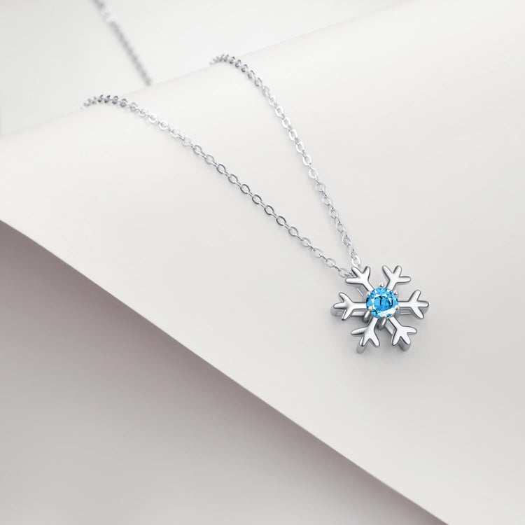 925 Sterling Silver Snowflake Pendant Necklace With Sky Blue Cubic Zirconia Christmas Gift - onlyone