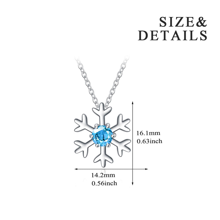 925 Sterling Silver Snowflake Pendant Necklace With Sky Blue Cubic Zirconia Christmas Gift - onlyone
