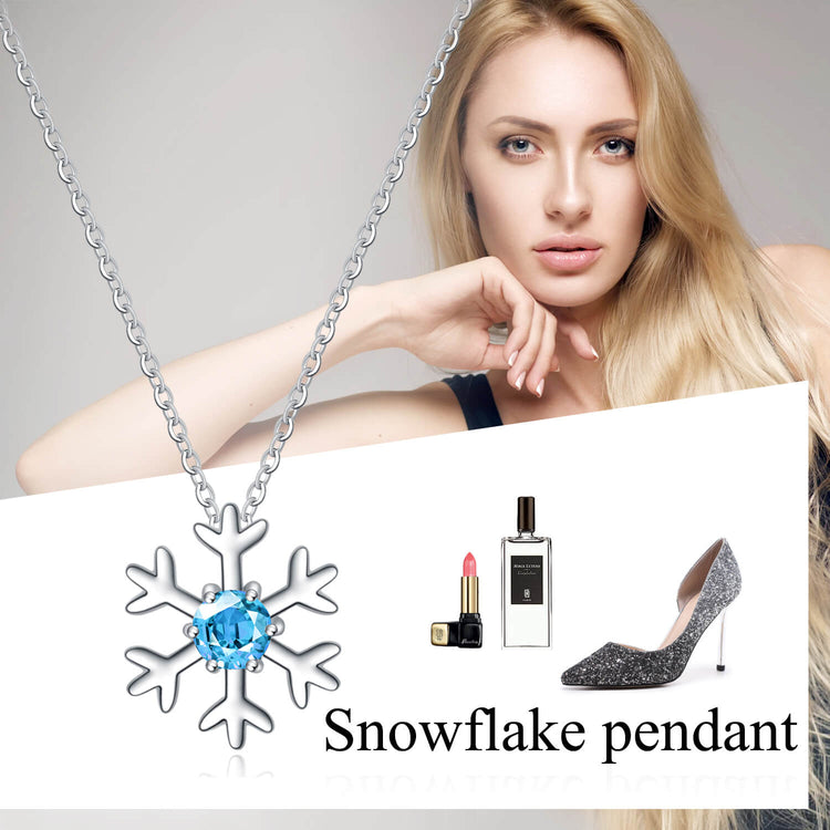 925 Sterling Silver Snowflake Pendant Necklace With Sky Blue Cubic Zirconia Christmas Gift - onlyone