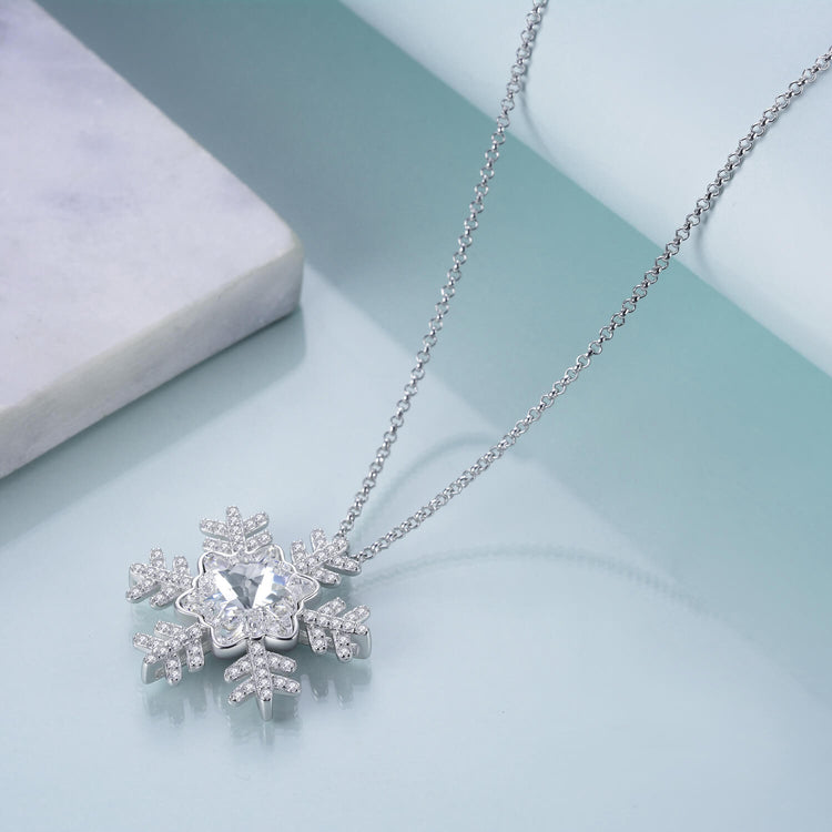 925 Sterling Silver Snowflake Necklace With Cubic Zircon Christmas Gift - onlyone