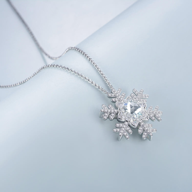 925 Sterling Silver Snowflake Necklace With Cubic Zircon Christmas Gift - onlyone