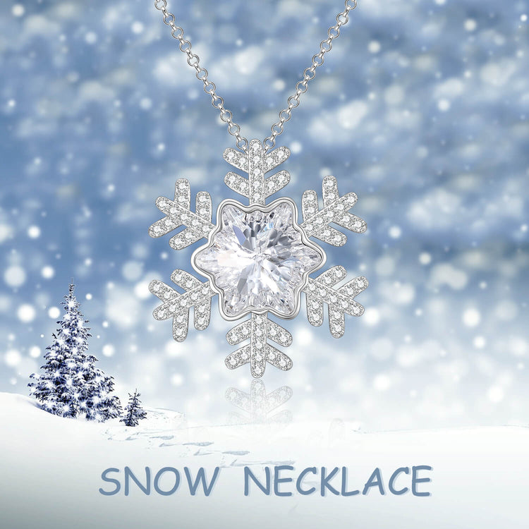 925 Sterling Silver Snowflake Necklace With Cubic Zircon Christmas Gift - onlyone