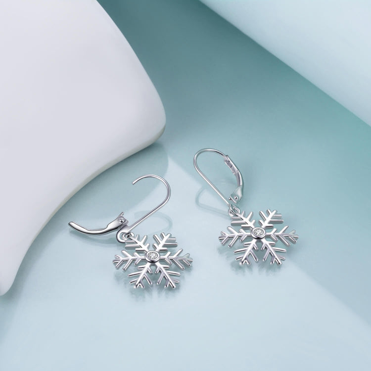 925 Sterling Silver Snowflake Pierced Dangle Earrings With Cubic Zirconia Christmas Gift - onlyone