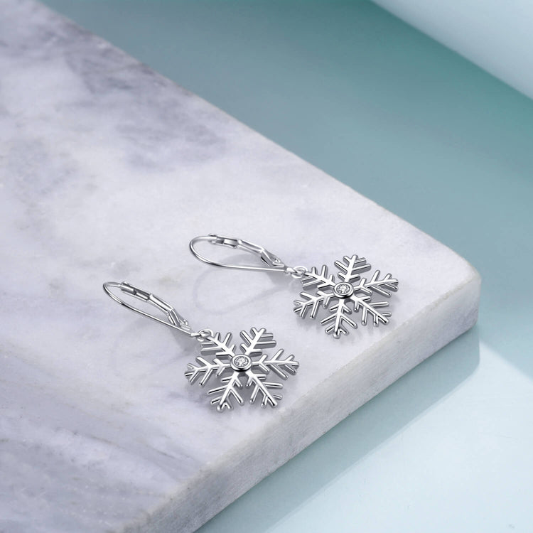 925 Sterling Silver Snowflake Pierced Dangle Earrings With Cubic Zirconia Christmas Gift - onlyone