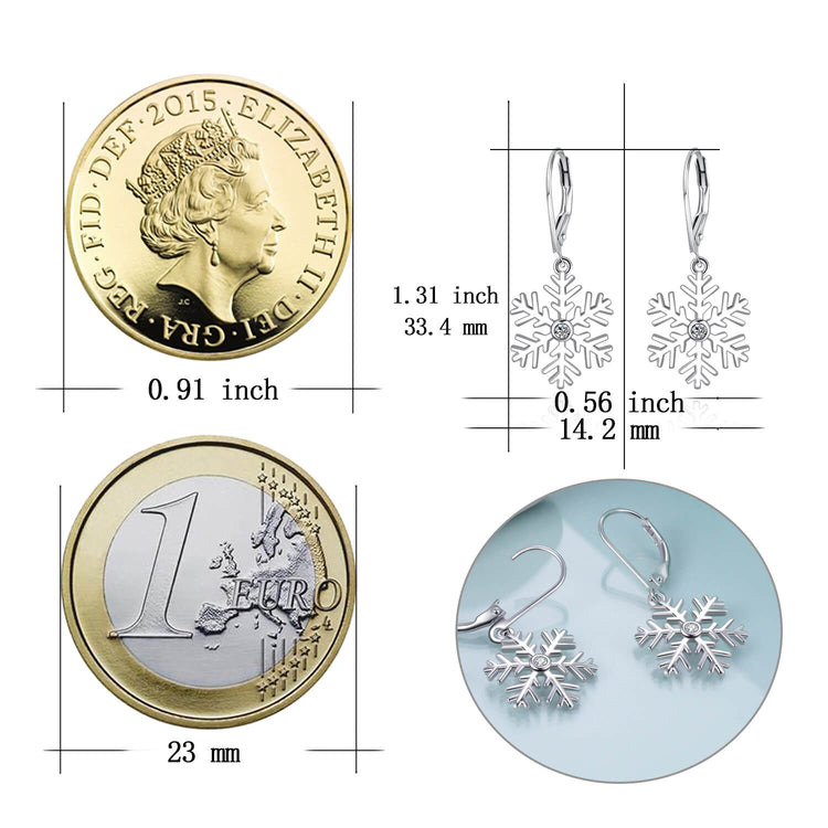 925 Sterling Silver Snowflake Pierced Dangle Earrings With Cubic Zirconia Christmas Gift - onlyone