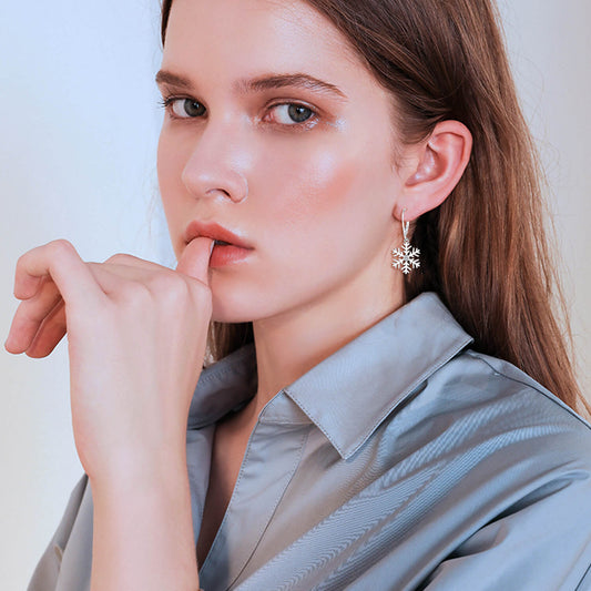 925 Sterling Silver Snowflake Pierced Dangle Earrings With Cubic Zirconia Christmas Gift - onlyone