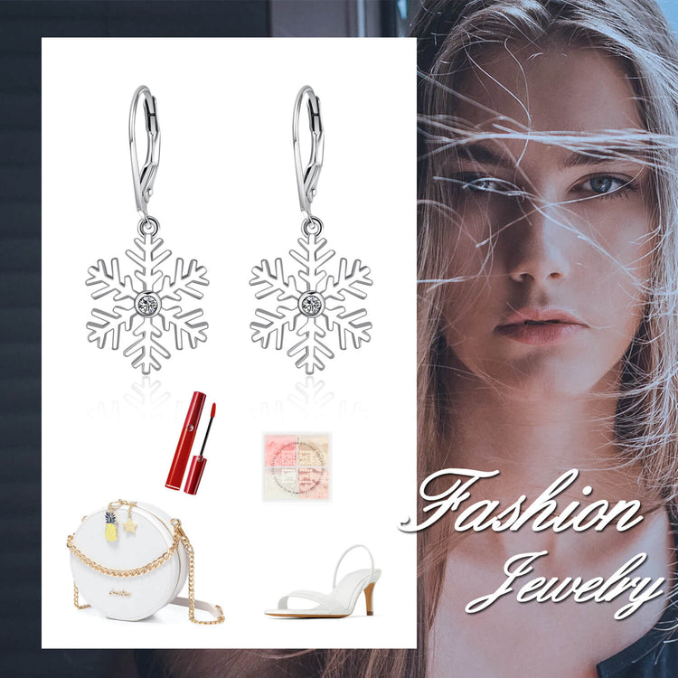 925 Sterling Silver Snowflake Pierced Dangle Earrings With Cubic Zirconia Christmas Gift - onlyone