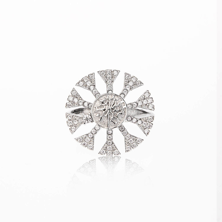 925 Sterling Silver Rotatable Cubic Diamond Snowflake Ring - onlyone