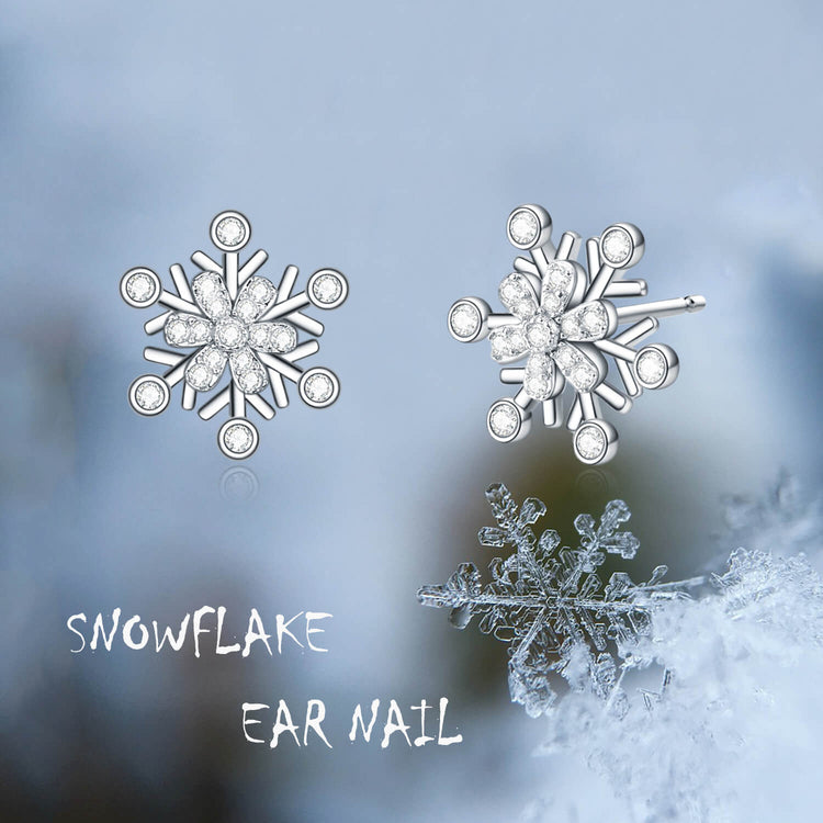 925 Sterling Silver Snowflake Stud Earrings With Cubic Zirconia Winter Gift - onlyone