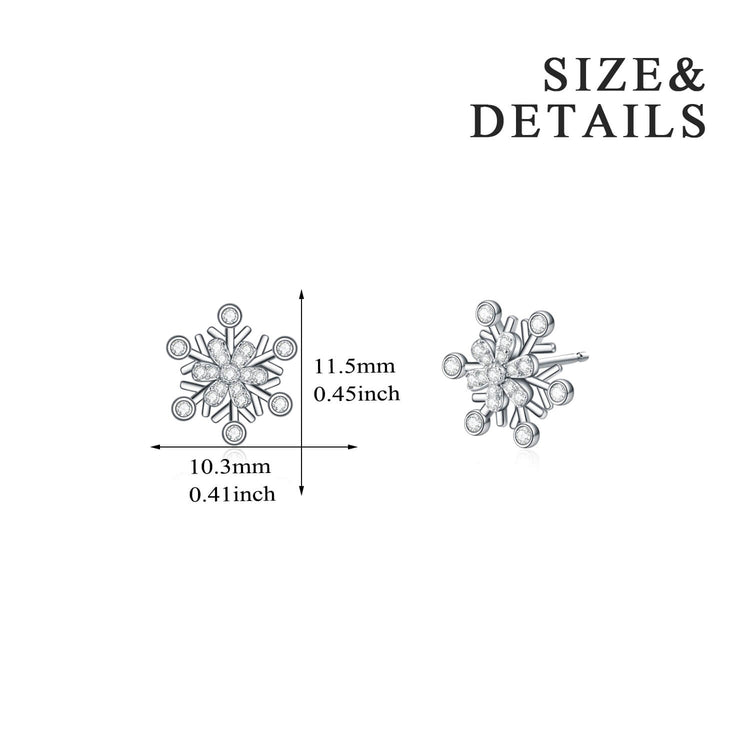 925 Sterling Silver Snowflake Stud Earrings With Cubic Zirconia Winter Gift - onlyone