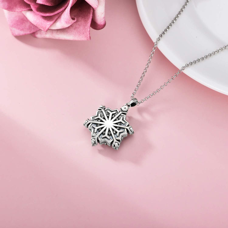 925 Sterling Silver Custom Snowflake Round Photo Locket Necklace