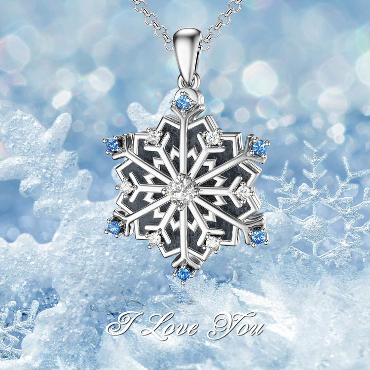 925 Sterling Silver Custom Snowflake Round Photo Locket Necklace