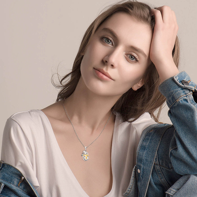 925 Sterling Silver Snowman Necklace with Cubic Zirconia Pendant Necklace Christmas Gift - onlyone