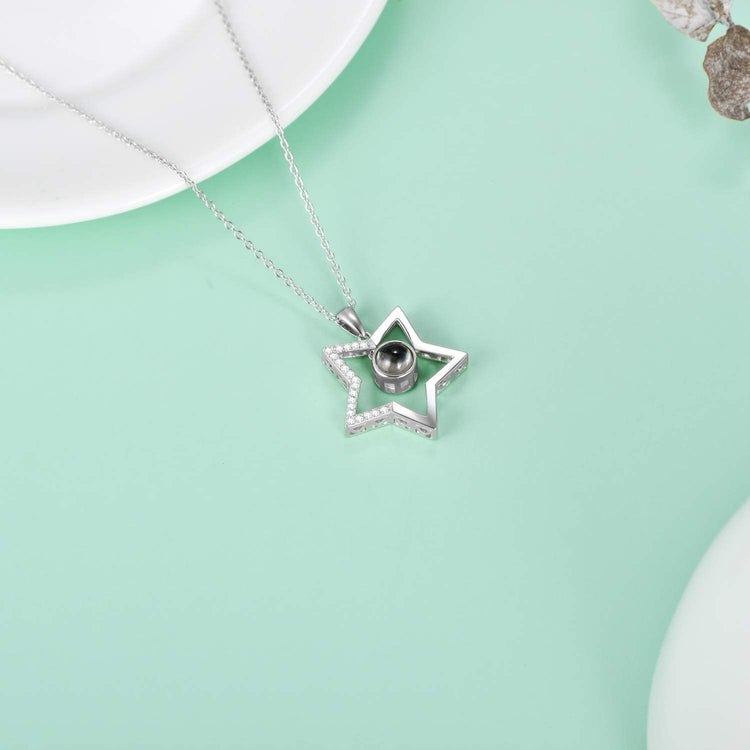 925 Sterling Silver Star  Necklace with 100 Languages I Love You Stone