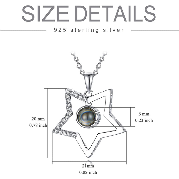 925 Sterling Silver Star  Necklace with 100 Languages I Love You Stone
