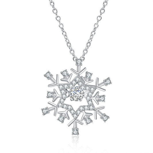 925 Sterling Silver Snowflake Necklace With Cubic Zirconia Christmas Gift - onlyone