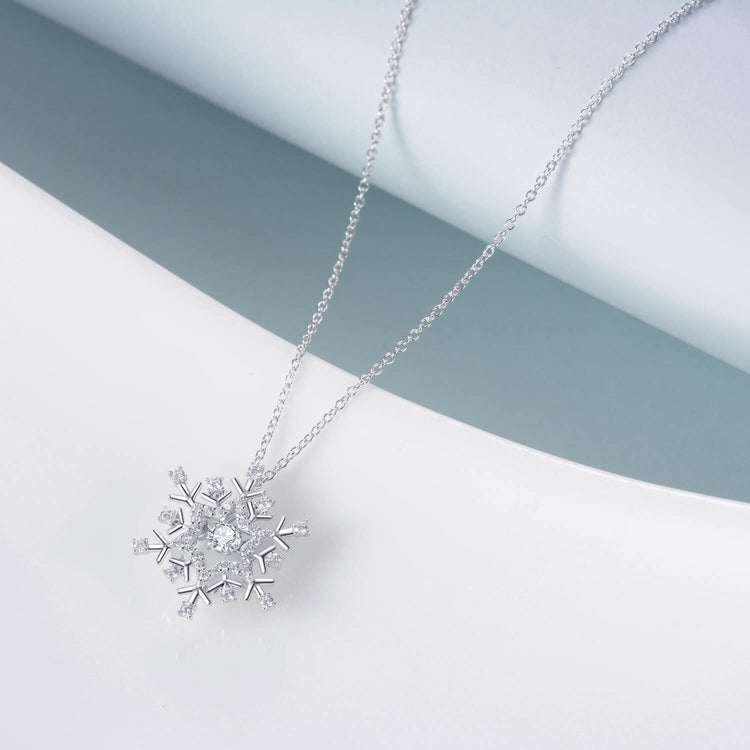 925 Sterling Silver Snowflake Necklace With Cubic Zirconia Christmas Gift - onlyone