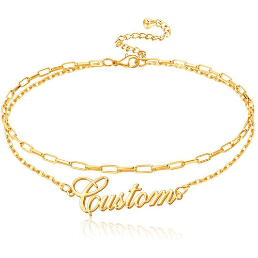 925 Sterling Silver Double Layers Custom Name Ankle Bracelets