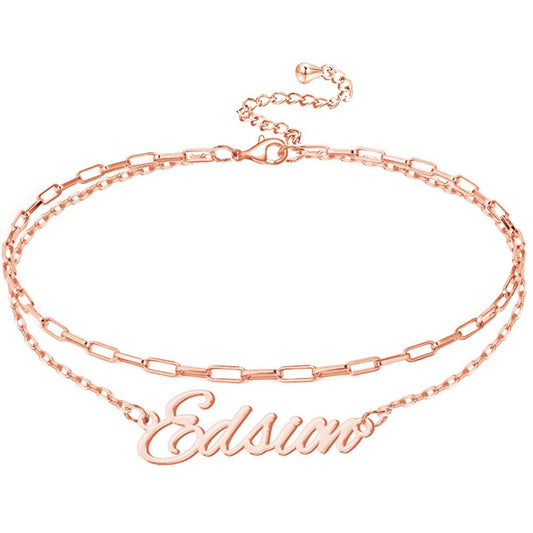 925 Sterling Silver Double Layers Custom Name Ankle Bracelets
