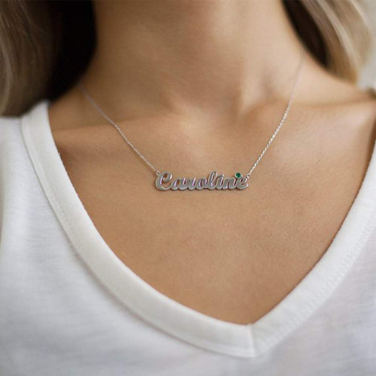 925 Sterling Silber "Katie" Stil Custom Name Birth stone Halskette Namensschild Halskette