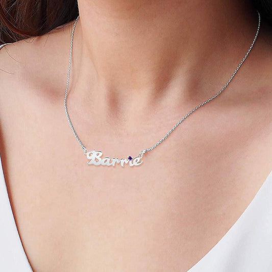 925 Sterling Silver "Katie" Style Custom Name Birthstone Necklace Nameplate Necklace