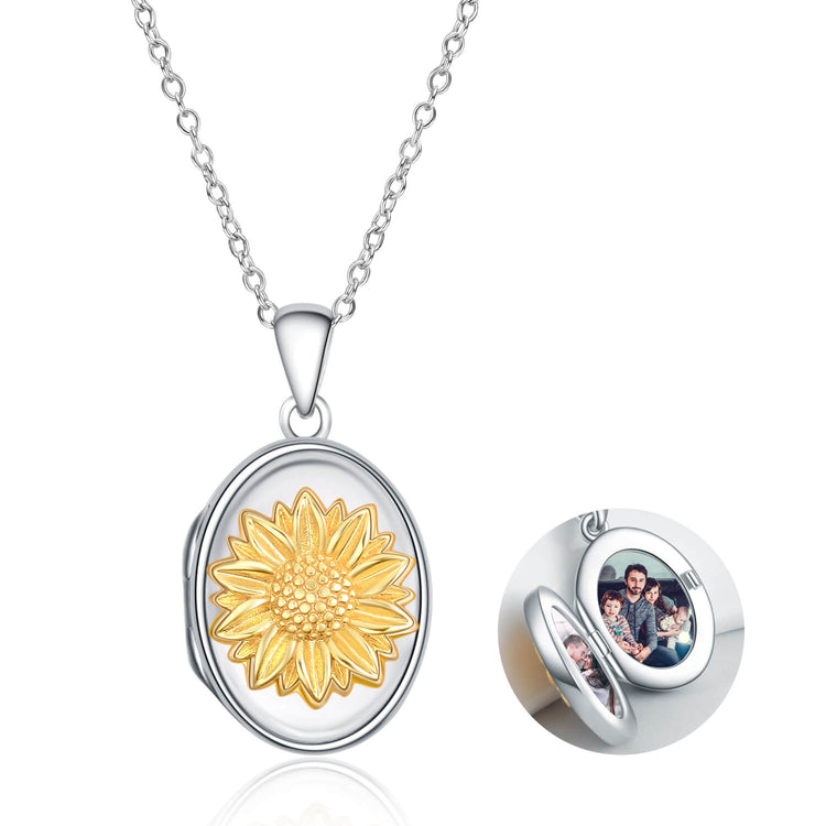 925 Sterling Silver Sunflower Photo Locket You Are My Sunshine Pendant Necklace - onlyone