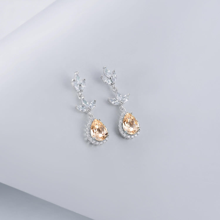 925 Sterling Silver Crystal Leaf Drop Dangle Earrings Bridal Party Gift - onlyone