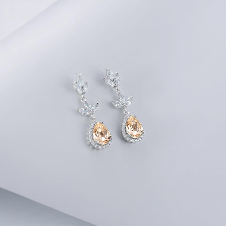 925 Sterling Silber Kristall Teardrop baumeln Anhänger Halskette und Ohrringe Braut party Geschenk Braut-Set