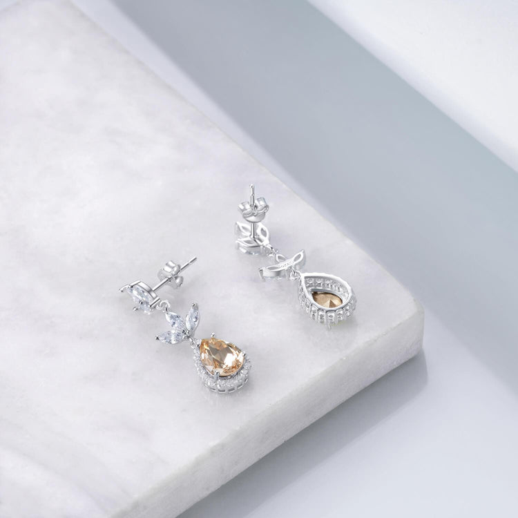 925 Sterling Silber Kristall Teardrop baumeln Anhänger Halskette und Ohrringe Braut party Geschenk Braut-Set