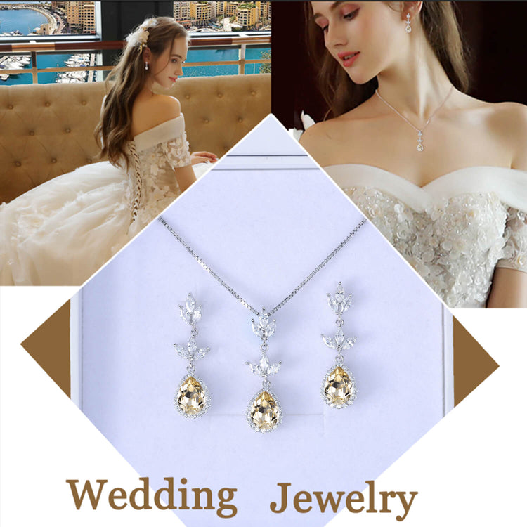 925 Sterling Silver Crystal Leaf Drop Dangle Pendant Necklace Bridal Party Gift - onlyone