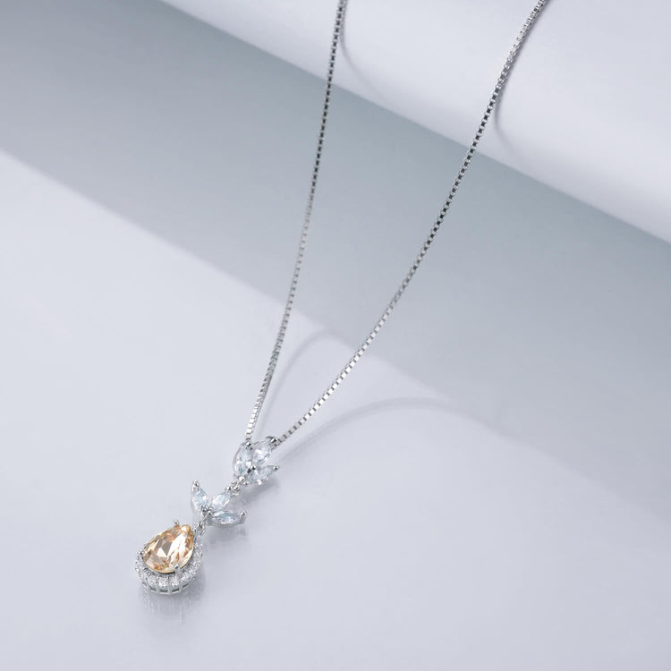 925 Sterling Silver Crystal Leaf Drop Dangle Pendant Necklace Bridal Party Gift - onlyone