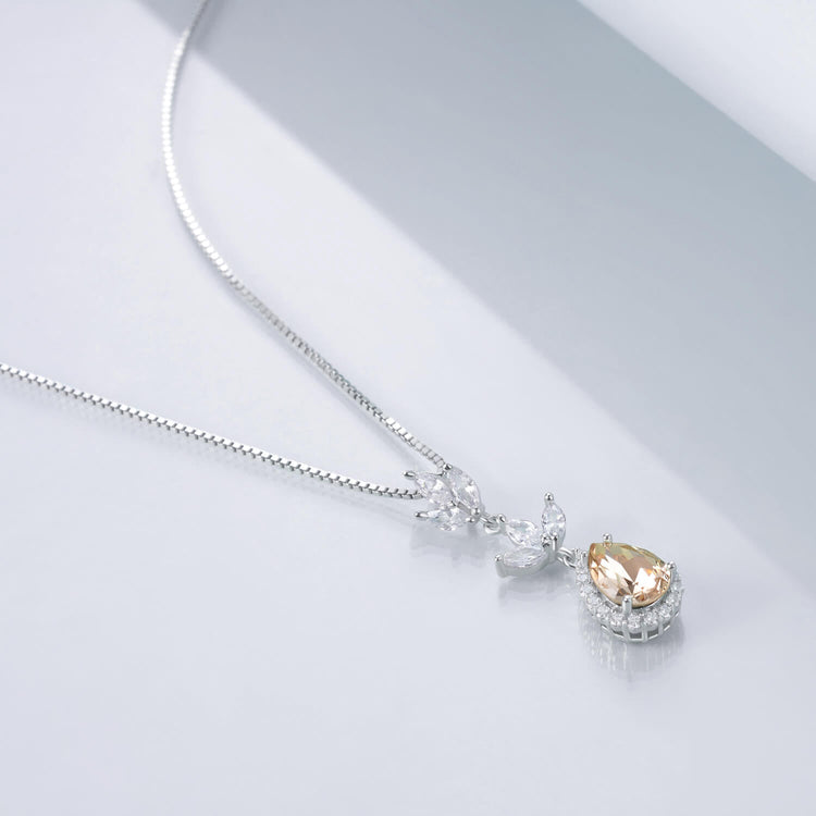 925 Sterling Silver Crystal Leaf Drop Dangle Pendant Necklace Bridal Party Gift - onlyone